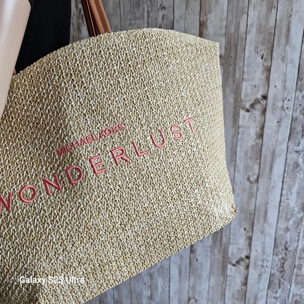 Michael Kors Wonderlust straw summer tote bag